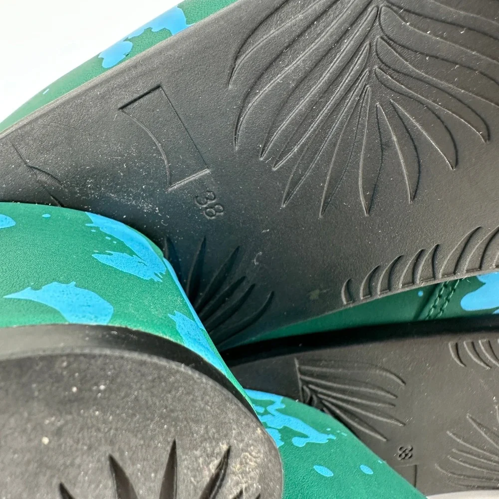 Camper Kiara Green Blue Paint Splatter Leather Ankle Boots Block Heel EU 38 US 8